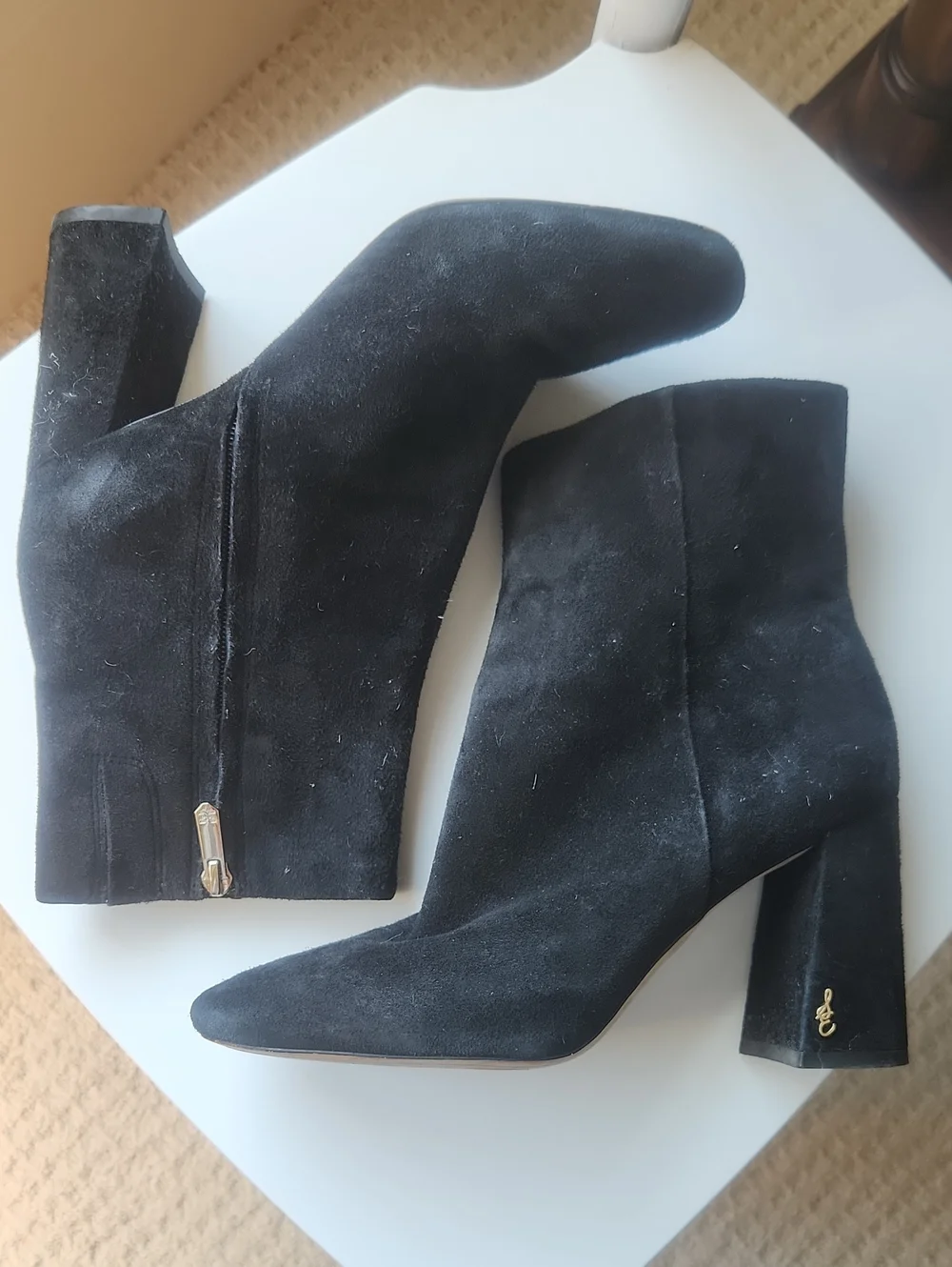 Sam Edelman Black Suede Ankle Booties with Block Heel